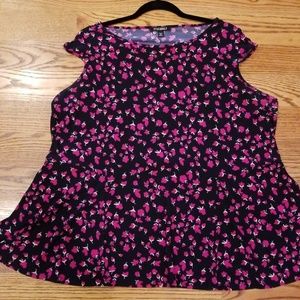 Navy blue peplum with pink/fuchsia floral pattern